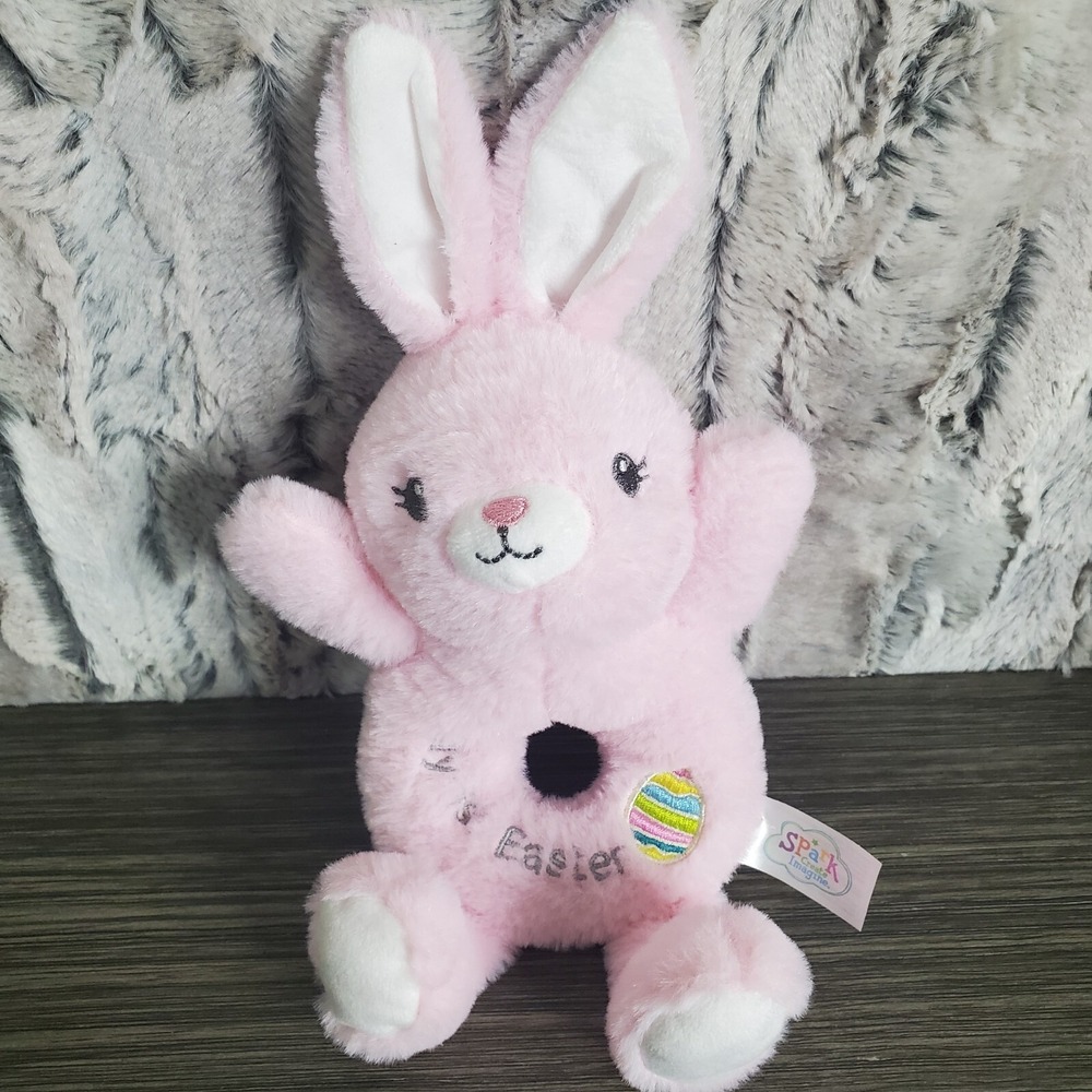 Spark Create Imagine My‎ First Easter Plush Rattle Pink Bunny Rabbit Grabber EUC